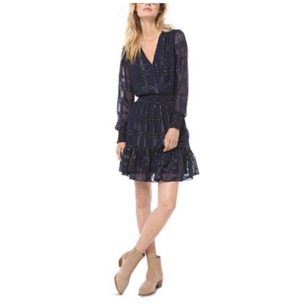 MICHAEL MICHAEL KORS Plaid Metallic Ruffle Dress Size S - Picture 4 of 16